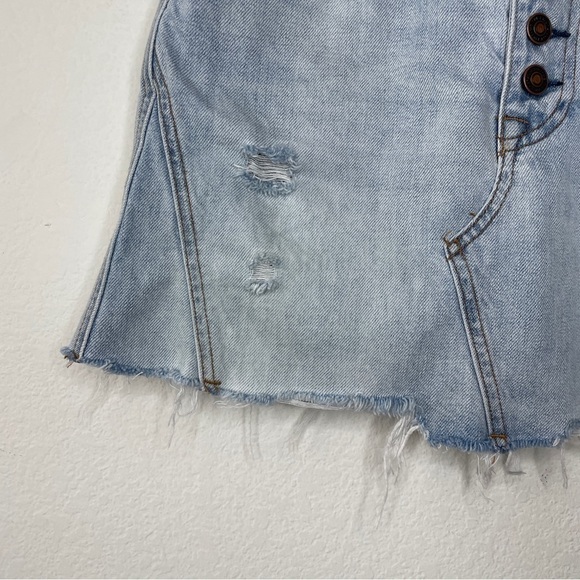 We The Free A-line Distressed Denim Blue Button Fly Mini Skirt - Picture 6 of 12